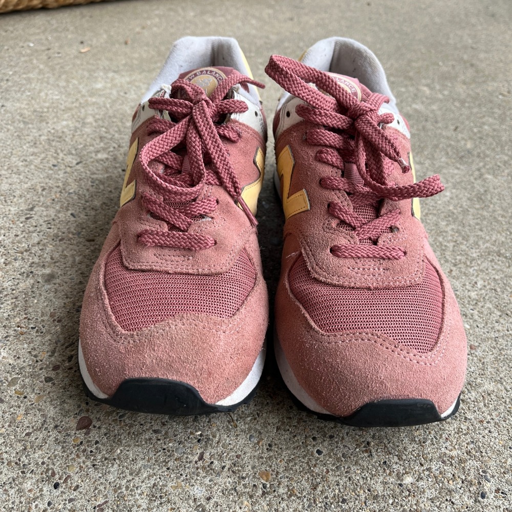 New Balance 574 Rose Yellow Suede Mesh Sneakers WL574HD2 Womens 10 Low Top Shoes - Picture 8 of 9